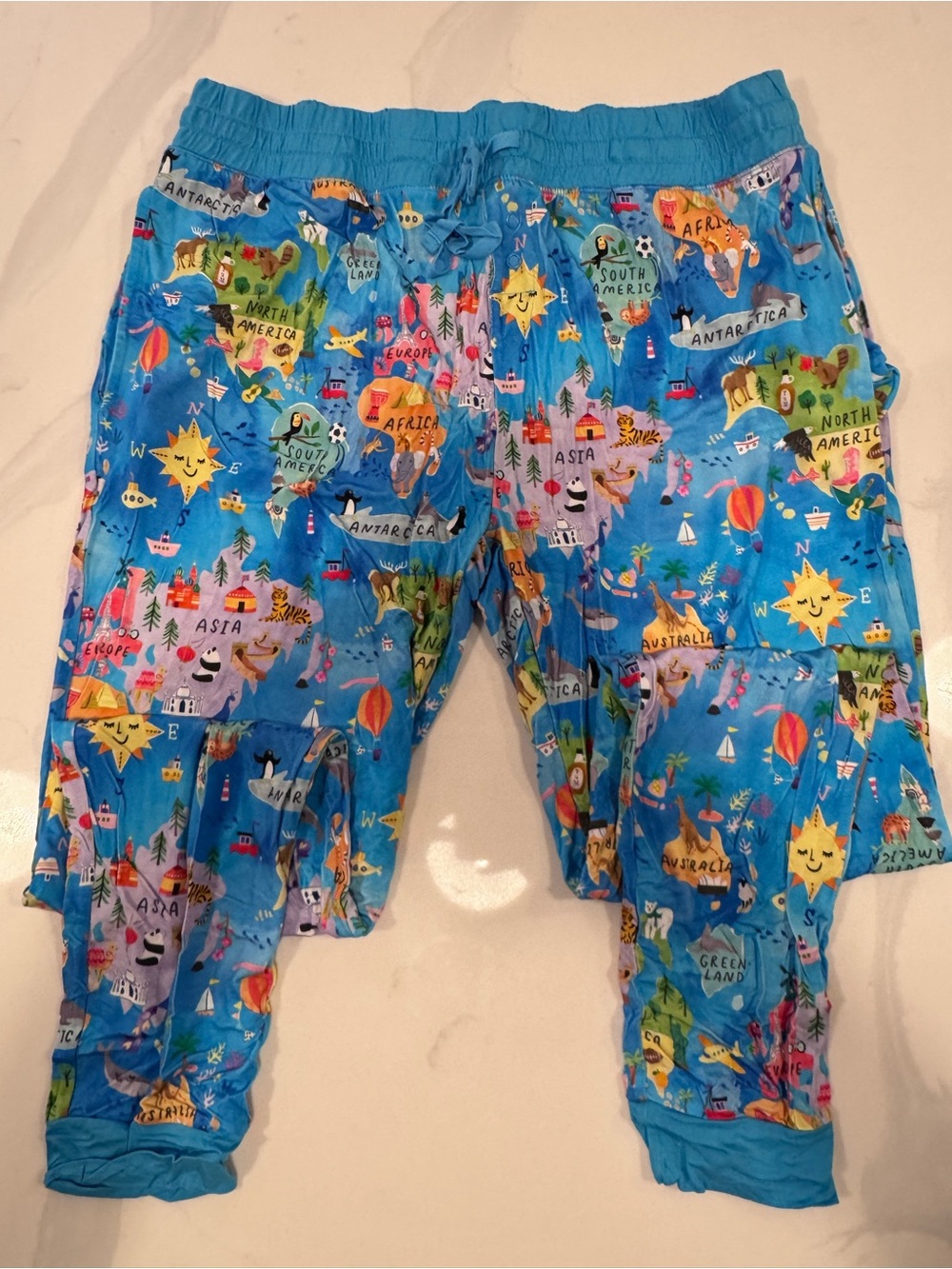 Little sleepies, women’s pajama pants, size medium, world print